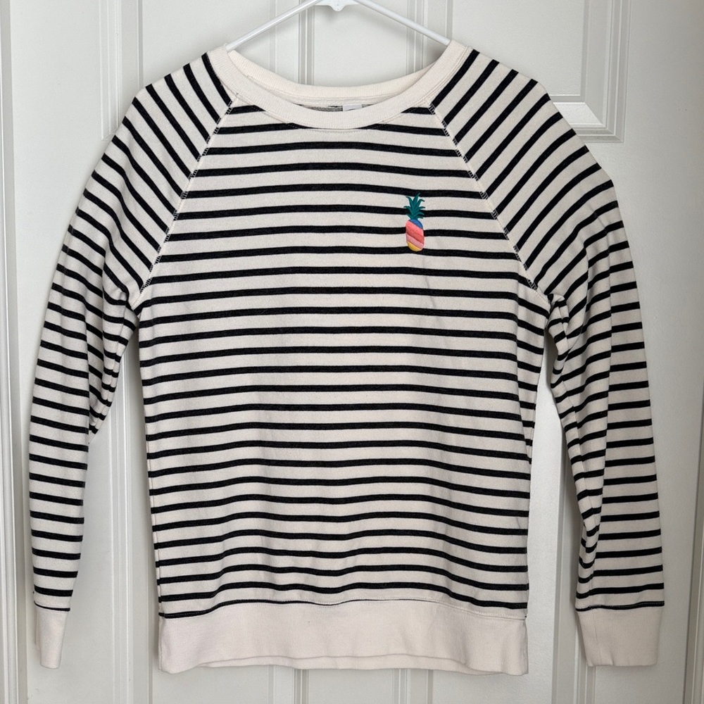 Old Navy -Striped Black and White Sweater with colorful Pineapple Patch